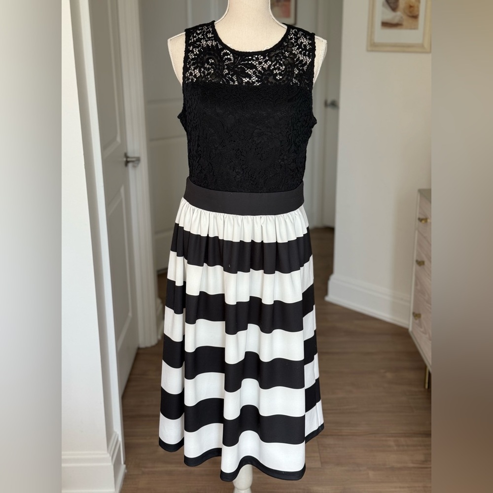 New York & Company Black and White Striped Midi Dress